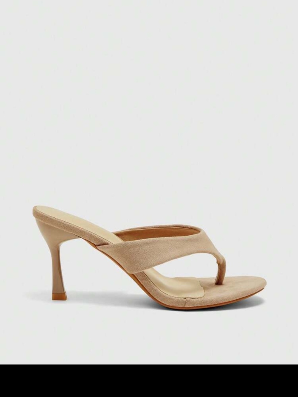Beige Thong Mule Heels - Women